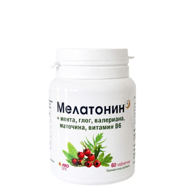 МЕЛАТОНИН + МЕНТА + ГЛОГ + ВАЛЕРИАН + МАТОЧИНА + B6 таблетки * 60 АРО ЛАЙФ