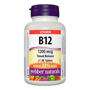 Витамин В12 1200 µg (С удължено освобождаване) * 80 таблетки Webber naturals
