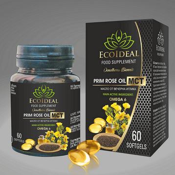 EcoIdeal Гел капсули - Вечерна иглика(маслена екстракция) + МСТ/ Prim Rose oil * 60 